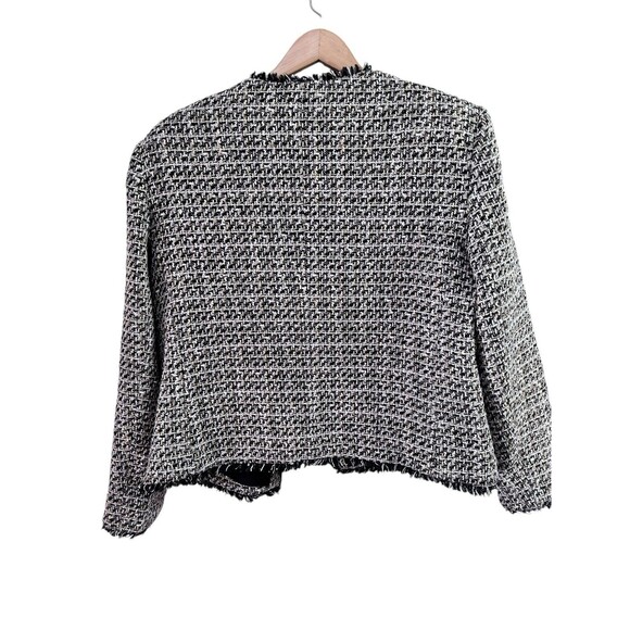 Express $158 Gold Metallic Strong Shoulder Gold Button Tweed Jacket SZ L Luxury - Picture 5 of 14